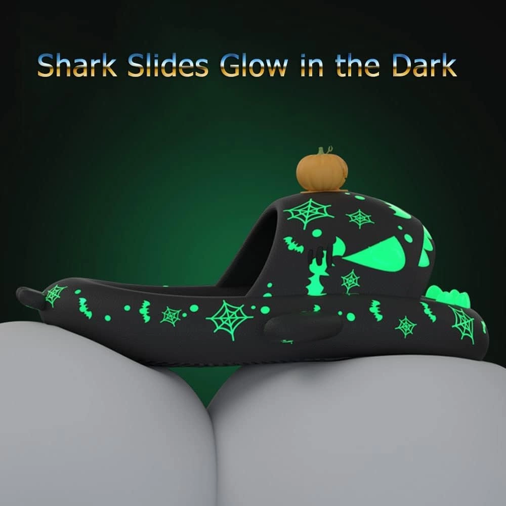 LELEBEAR Halloween Shark Slippers Halloween Shark Slides Christmas Spooky Shark Slides Glow in the Dark