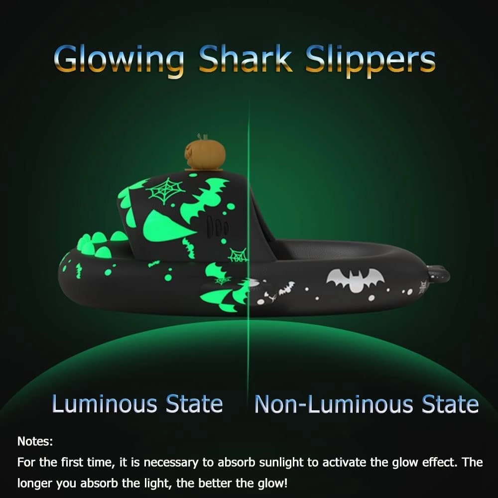 LELEBEAR Halloween Shark Slippers Halloween Shark Slides Christmas Spooky Shark Slides Glow in the Dark