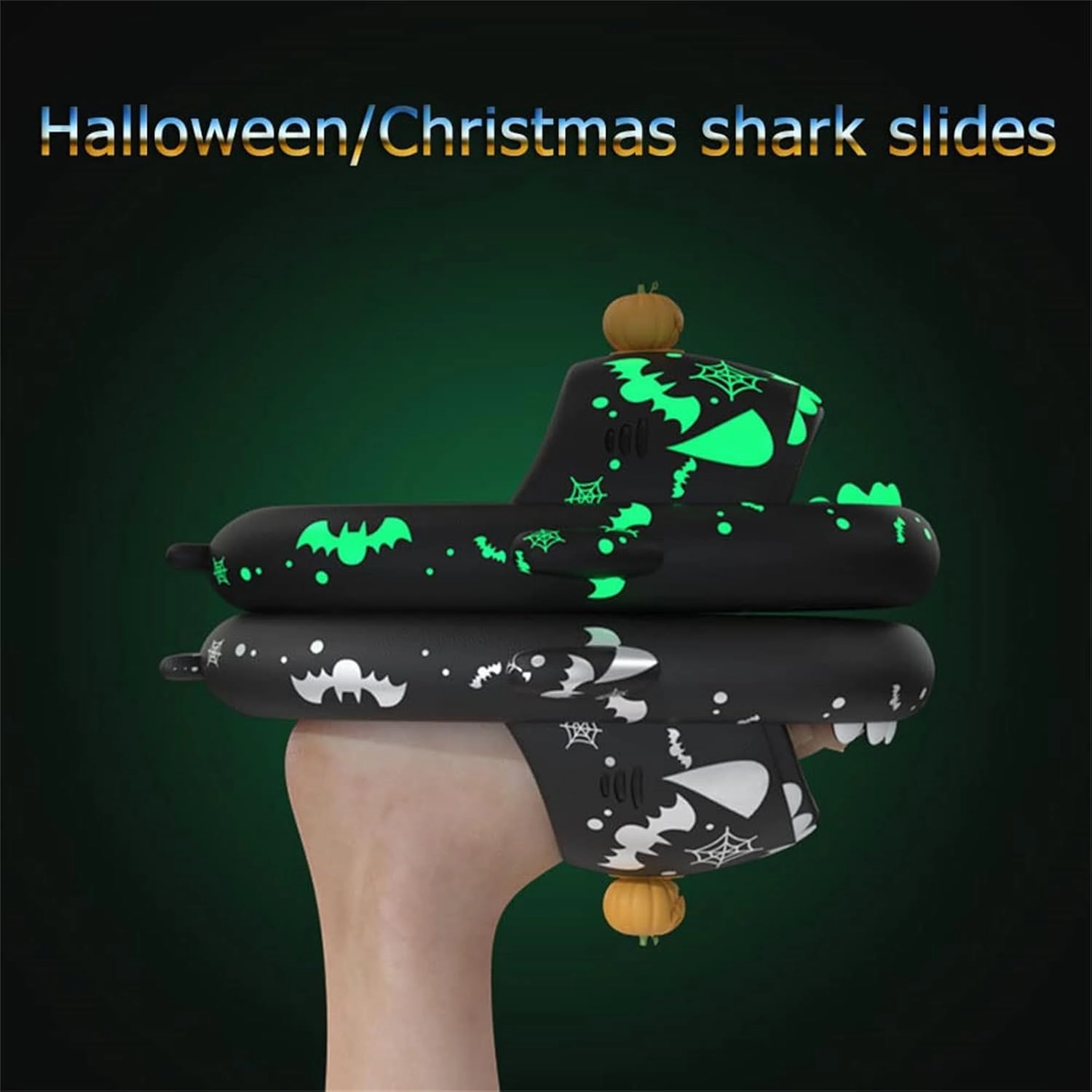 LELEBEAR Luminous Shark Slippers, Spooky Glow In The Dark Slides For Men & Women, Christmas Shark Slides