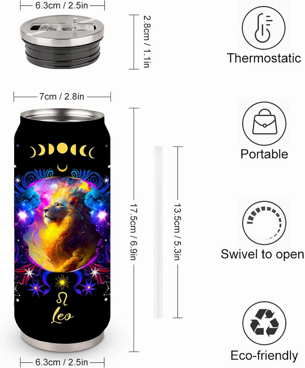 Leo Constellation Tumbler - Zodiac Stainless Steel Cup for Men Women - Astrology Fans Birthday Gifts With Straw Lid - 17 Oz Coffee Mug Car Cup