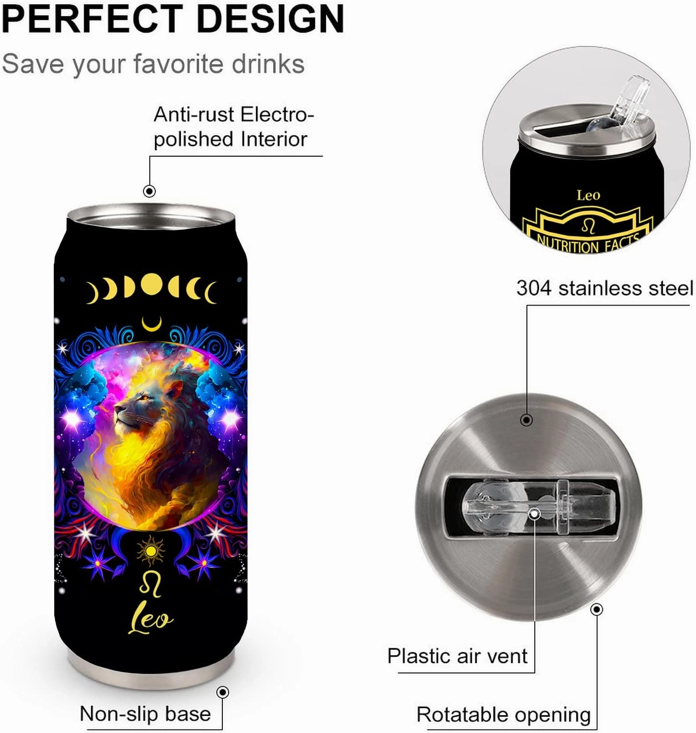 Leo Constellation Tumbler - Zodiac Stainless Steel Cup for Men Women - Astrology Fans Birthday Gifts With Straw Lid - 17 Oz Coffee Mug Car Cup