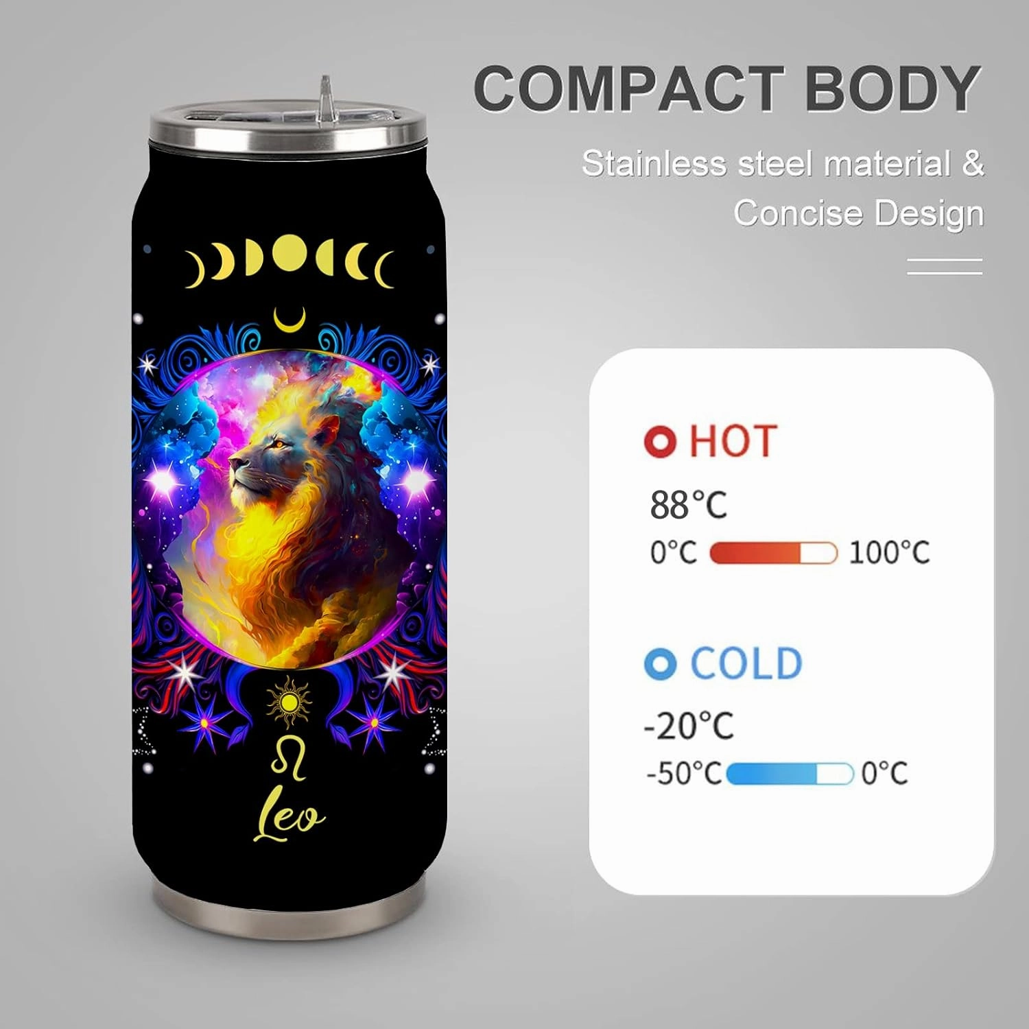 Leo Constellation Tumbler - Zodiac Stainless Steel Cup for Men Women - Astrology Fans Birthday Gifts With Straw Lid - 17 Oz Coffee Mug Car Cup