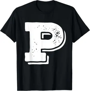 Letter P Capital Alphabet College Varsity Monogram Club T-Shirt