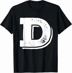 Letter D Capital Alphabet College Varsity Monogram Club T-Shirt - Black, Unisex-Kids, Small, Short Sleeve, Classic Fit
