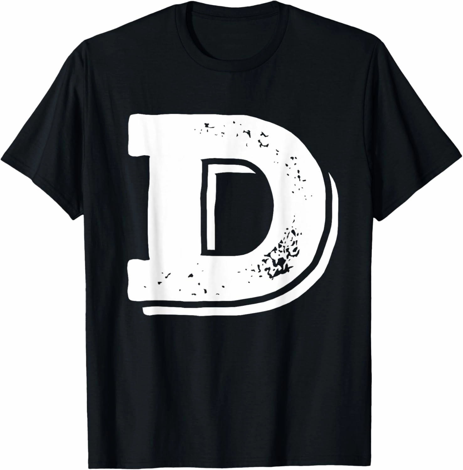 Letter D Capital Alphabet College Varsity Monogram Club T-Shirt - Black, Unisex-Kids, Small, Short Sleeve, Classic Fit