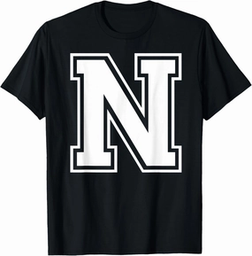 Letter N Capital Alphabet College Varsity Monogram Club T-Shirt