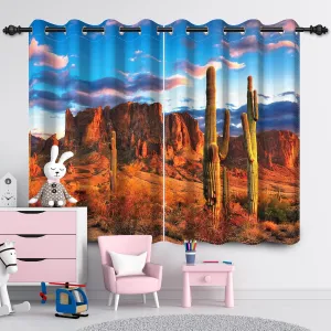 Leyiyi Desert Window Curtains Colorful Desert Wild Plants Cactus Blue Sky Withered Grass Rock Mountain Window Drapes Decor for Bedroom Living Room Darkening Curtains 42x84 Inch,2 Panels