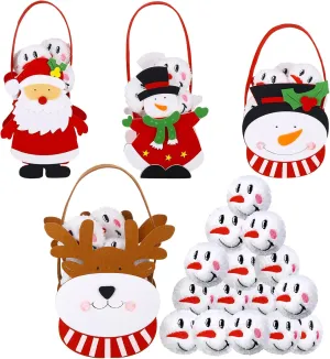 Leyndo 24 Pcs Christmas Snowball Fun Set Include 20 Snowmen Ball Fake Snowballs Indoor with 4 Funny Christmas Toy Bags for 14 Years Above Winter Party Fighting Game Decor(Cute)