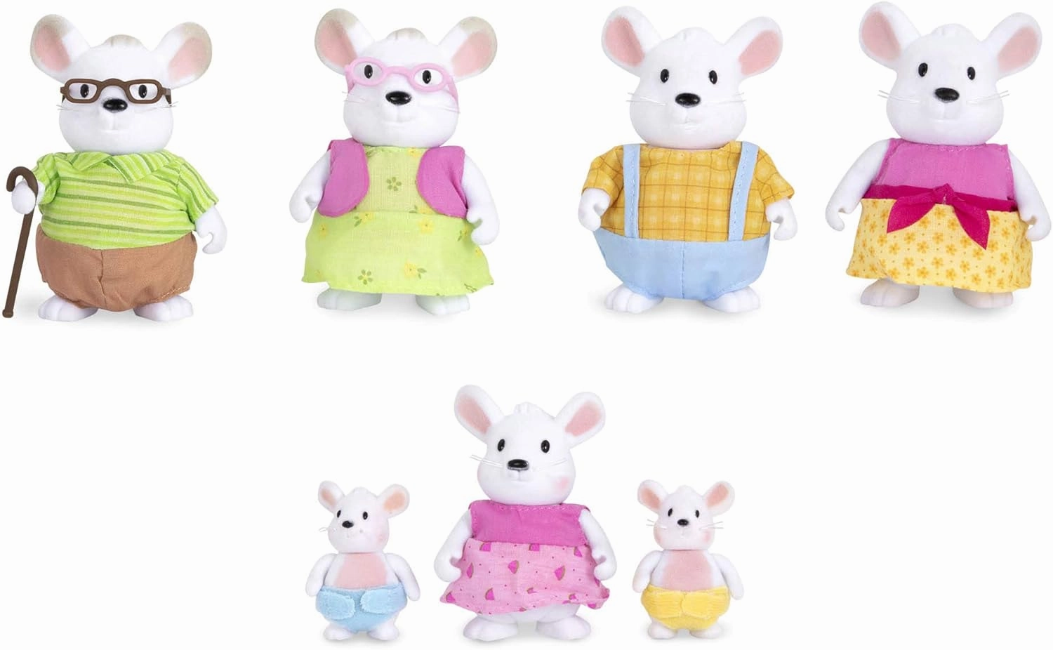 Li'l Woodzeez WZ6710Z Li’l Woodzeez – Nibblekin Mouse Family with Grandparents – 7pc Set with Miniature Figurines – Animal Toys and Accessories for Kids Age 3 