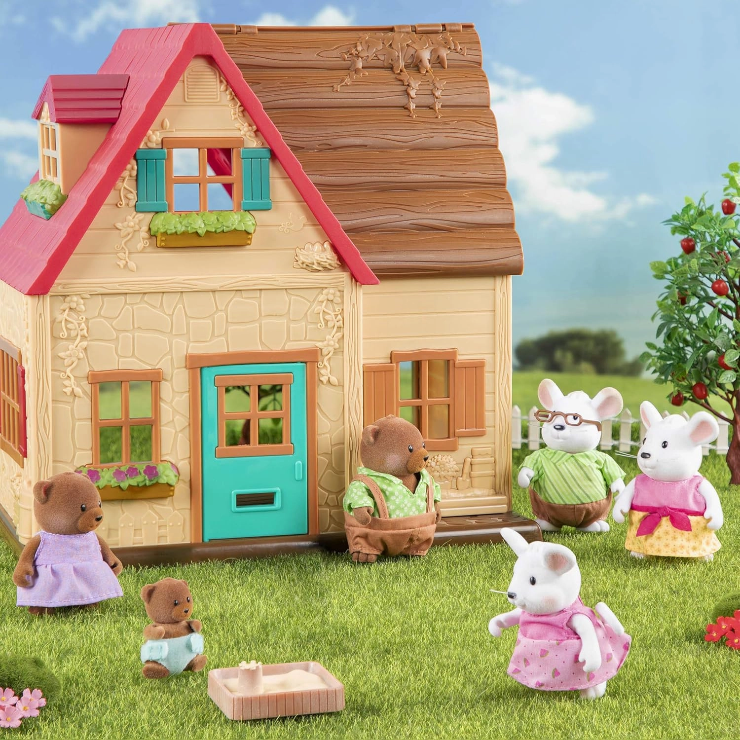 Li'l Woodzeez WZ6710Z Li’l Woodzeez – Nibblekin Mouse Family with Grandparents – 7pc Set with Miniature Figurines – Animal Toys and Accessories for Kids Age 3 