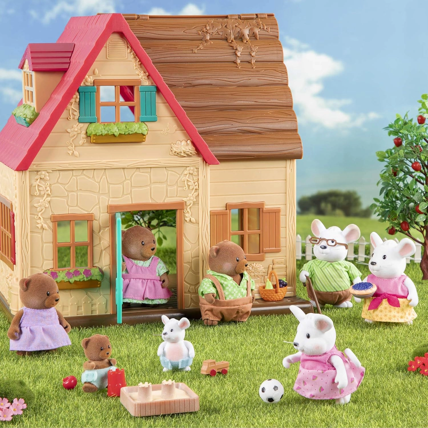 Li'l Woodzeez WZ6710Z Li’l Woodzeez – Nibblekin Mouse Family with Grandparents – 7pc Set with Miniature Figurines – Animal Toys and Accessories for Kids Age 3 
