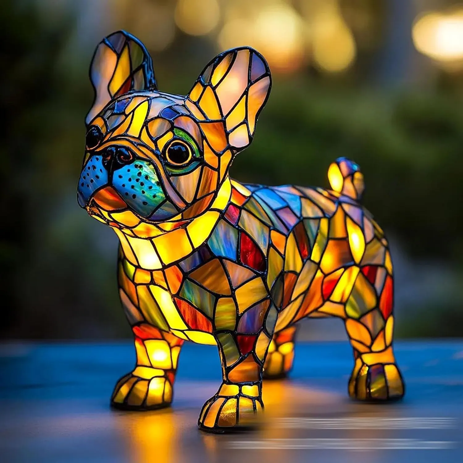Libiyi GlowKitty, Cat Lamp Stained Glass, Cat Lamp, Sherum Glowkitty, Stained Resin Night Light, 3D Cute Pet Led Table Lamps for Pet Lovers (French Bulldog)
