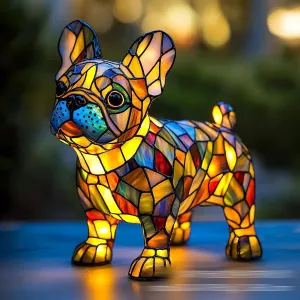 Libiyi GlowKitty, Cat Lamp Stained Glass, Cat Lamp, Sherum Glowkitty, Stained Resin Night Light, 3D Cute Pet Led Table Lamps for Pet Lovers (French Bulldog)