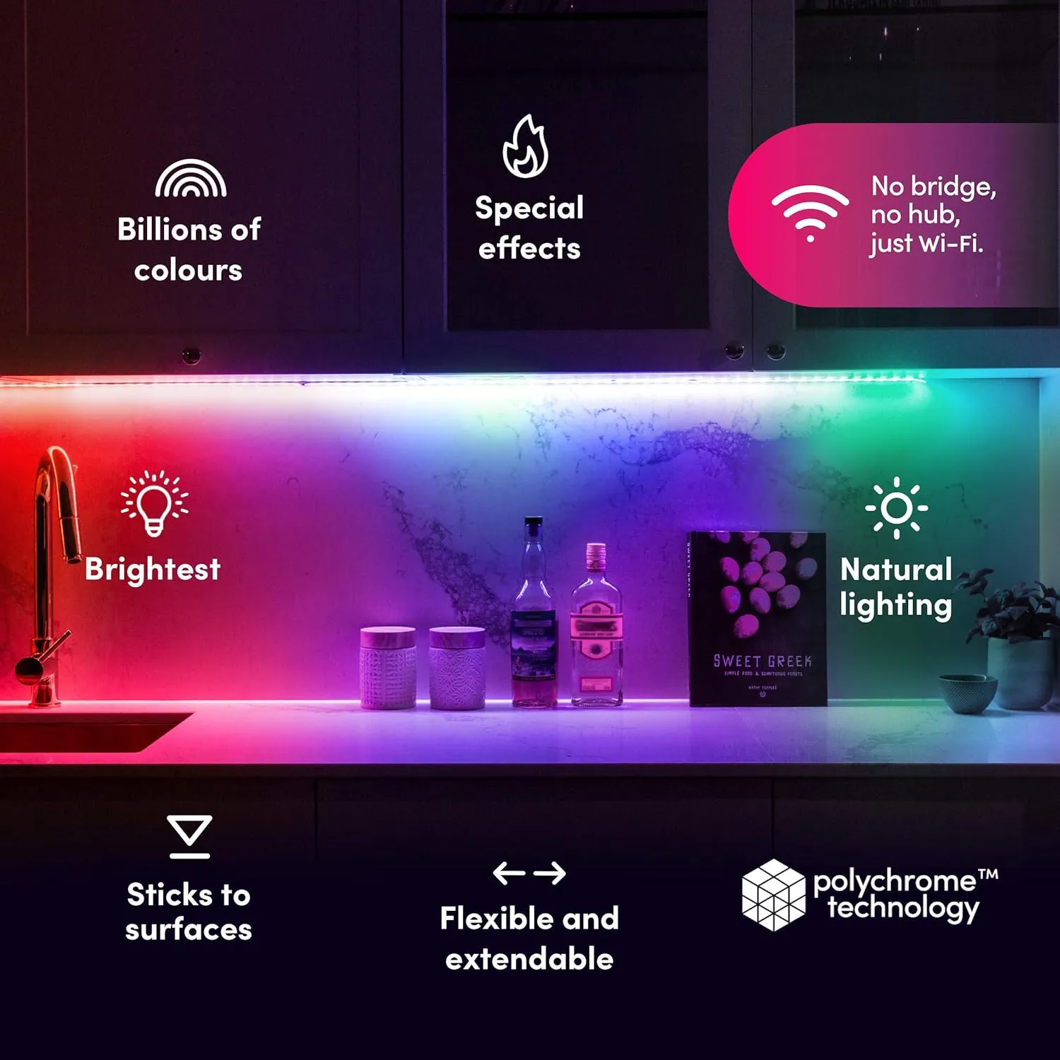 LIFX Lightstrip Color Zones, Wi-Fi Smart LED Light Strip, Full Color with Polychrome Technology™, No Bridge Required, Compatible with Alexa, Hey Google, HomeKit and Siri, 120" Kit