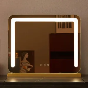 Lighted Makeup Mirror, Rechargeable 3 Color Lights And Adjustable Brightness Vanity Mirror, Vanity Mirror With 3 Color Light, Adjustable Tri Tone LED Lighted Makeup Mirror, Smart Touch Control(Gold,19