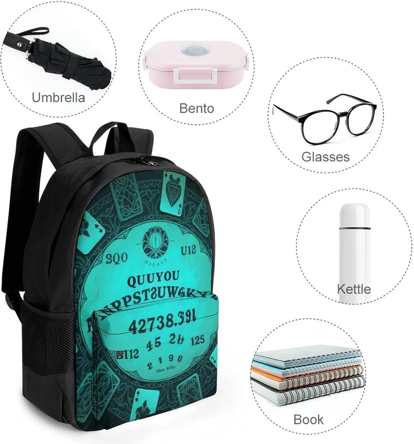 Lightweight Daypack Backpack for Trekking Work Running - Big Capacity Multipurpose Anti-Theft Bookbag, Magic Spirit Board Witch Art Business Computer Bag