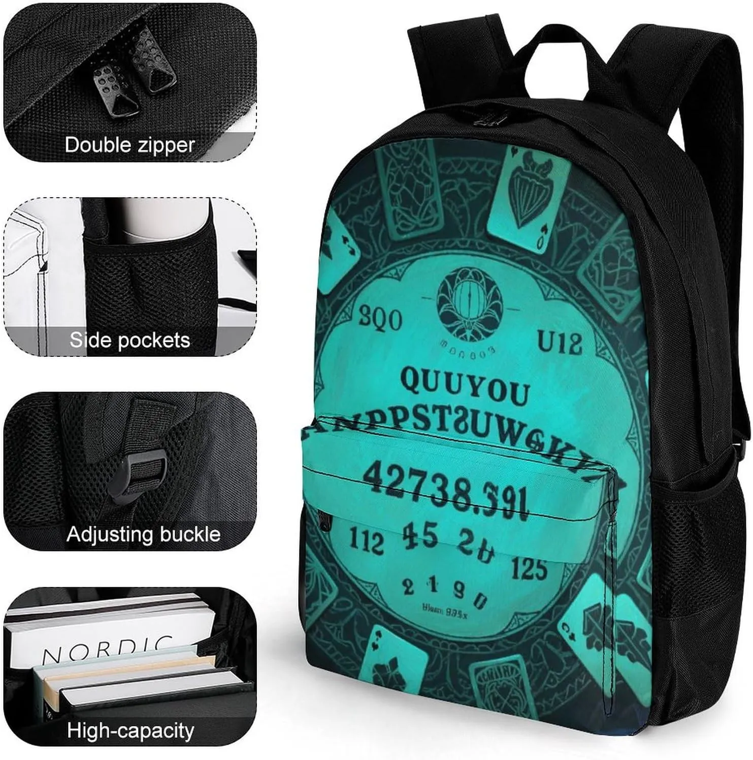 Lightweight Daypack Backpack for Trekking Work Running - Big Capacity Multipurpose Anti-Theft Bookbag, Magic Spirit Board Witch Art Business Computer Bag
