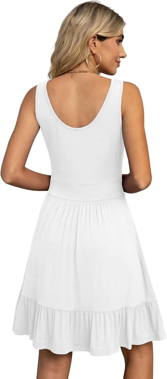LILBETTER Women's Summer Casual U Neck Sundresses Pleated Knee Length Sleeveless Tank Dress