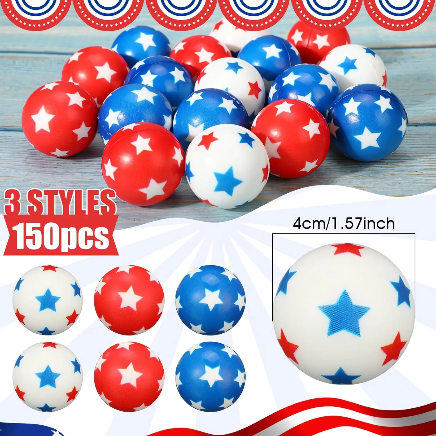 Liliful 100 Pcs 4th of July Stress Balls Bulk 1.57 Inch Mini Patriotic American Flag Balls Independence Day Stress Relief Fidget Toys for Boys Girls Memorial Day Party Supplies
