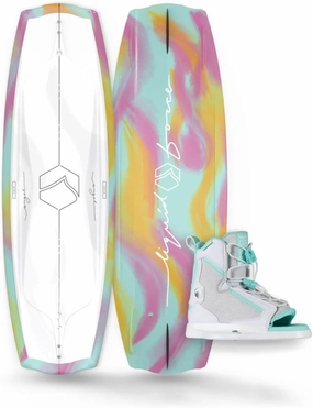 Liquid Force 2025 Women's Angel 130cm Wakeboard with Plush Size 4-7 Wakeboard Bindings Package