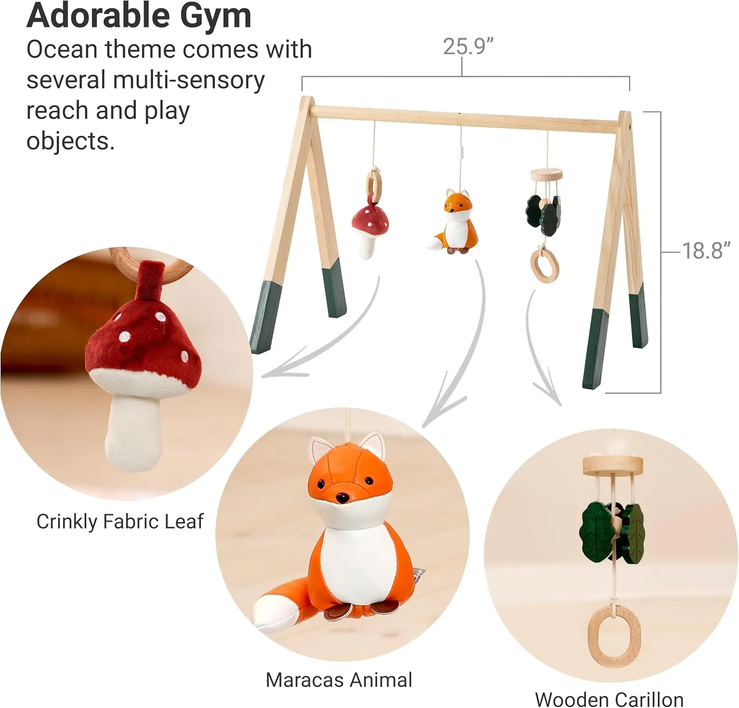 Little Big Friends Wooden Activity Gym | Montessori Toy Encourages Early Motor Skills | Forest