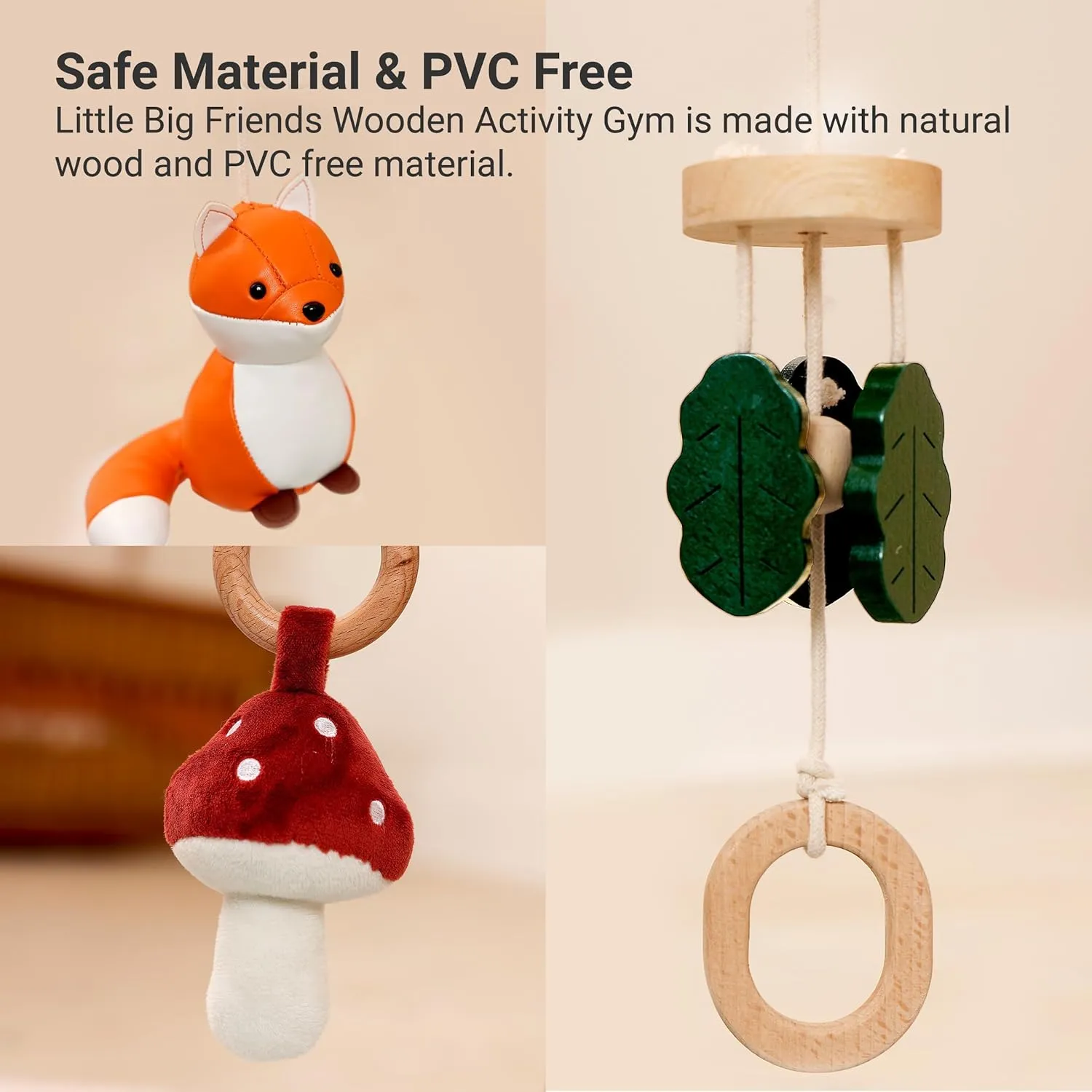 Little Big Friends Wooden Activity Gym | Montessori Toy Encourages Early Motor Skills | Forest