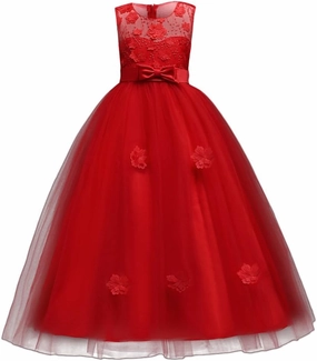 Little Big Girls’Tulle Retro Vintage Dresses Flower Lace Pageant Party Wedding Floor Length Dance Evening Gown