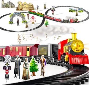 Locomoto Train Set - Train Toys for Boys Girls w/Smoke, Light & Sounds, Railway Kits, Toy Train w/Steam Locomotive Engine, Carriages, Cargo Car & Tracks, for 3 4 5 6 7  Year Old Kids
