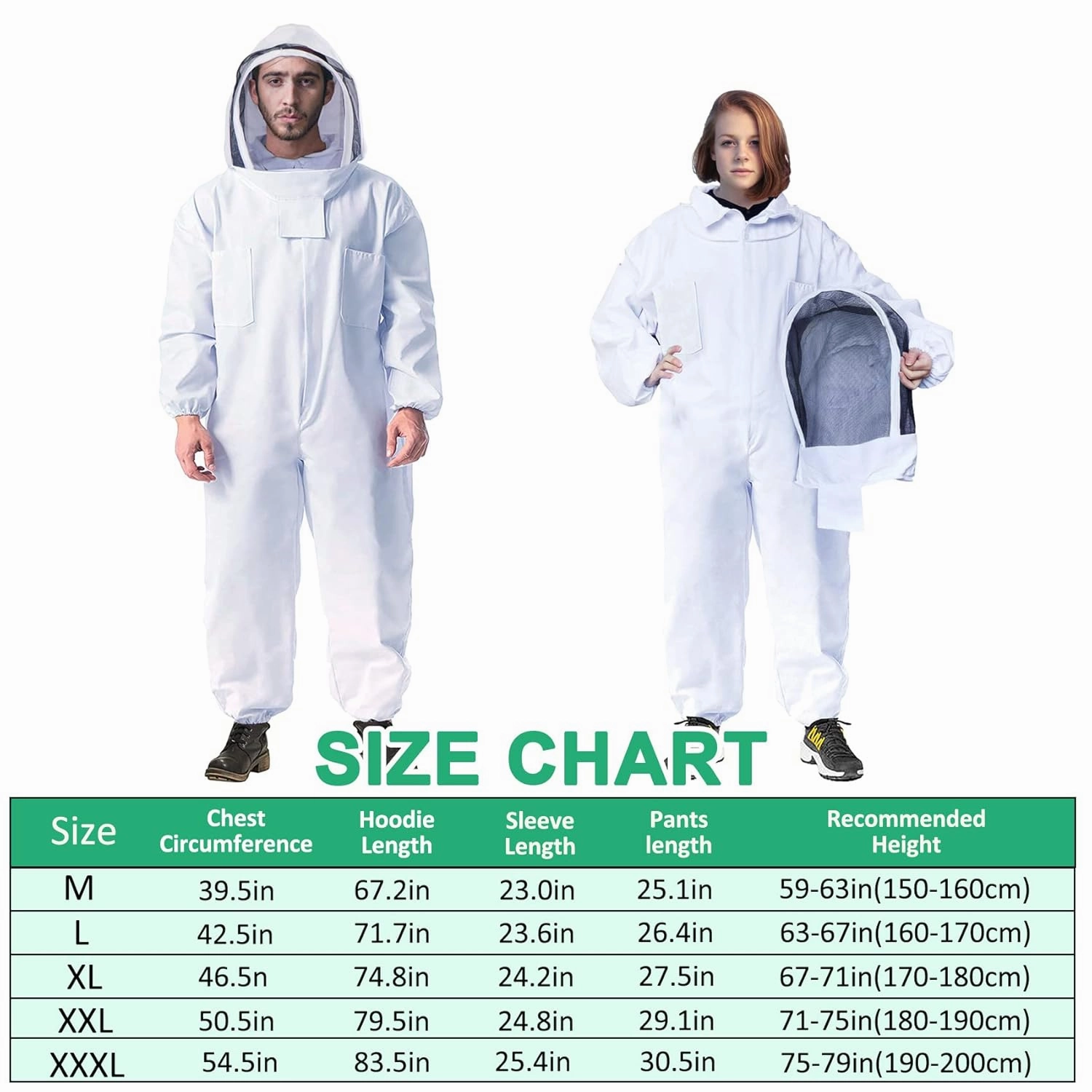 LONGADS Professional Bee Suit for Men Women, Beekeeping Suit Beekeeper Suit with Glove &Ventilated Hood, Multi-Size Bee Outfit for Backyard and Bee Keeper for Bee Keeper Catcher Christmas Costume