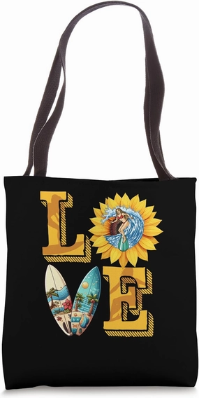 LOVE Costume Surfing Sports Lover Sunflower Matching Team Tote Bag