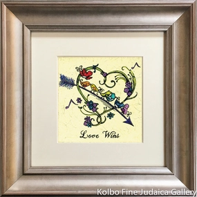 Love Wins, Rainbow Bird Heart, Mini, Hand-Painted, Framed