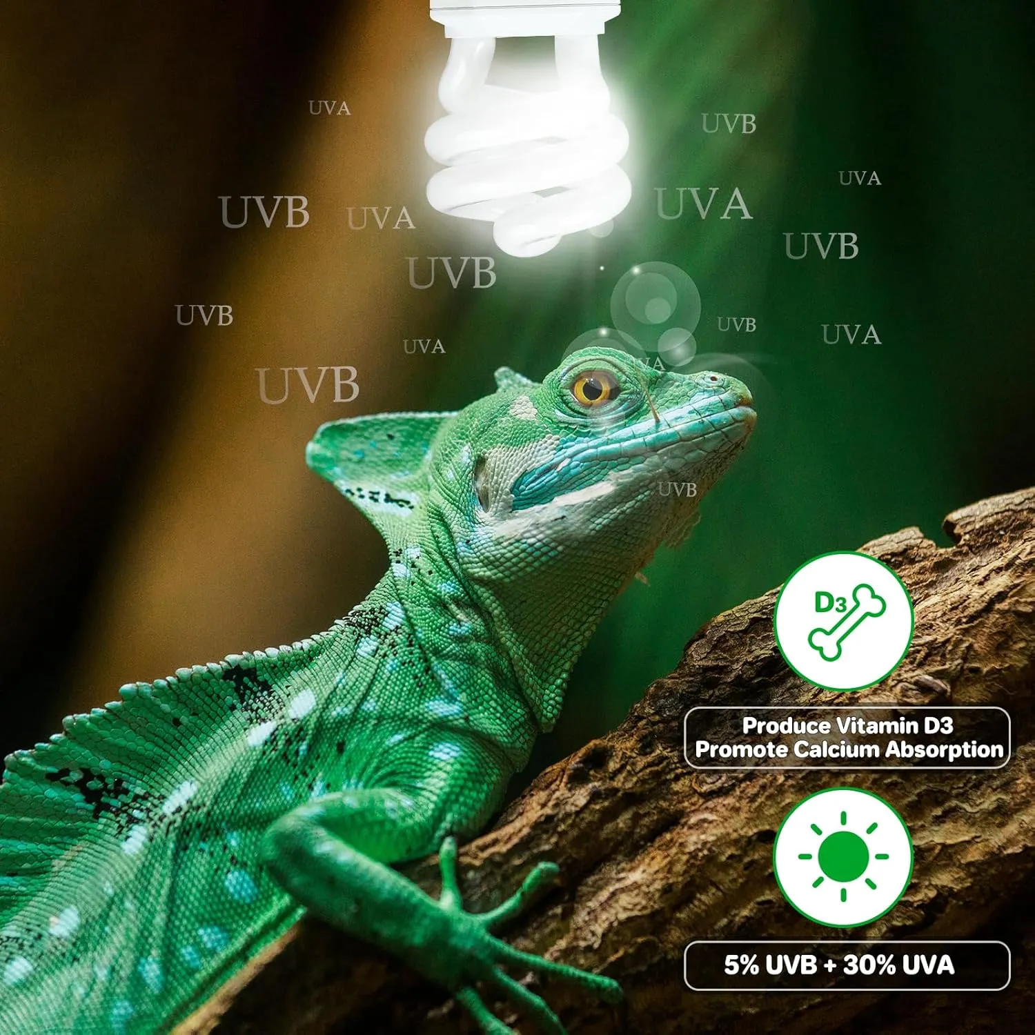 LUCKY HERP UVA UVB Reptile Light 5.0, Tropical UVB 100 Compact Fluorescent Lamp, UVB Light for Reptiles 15W, UVA UVB Reptile Light Bulb, UVB Bulb for Reptiles Chameleons Lizards Tortoises Snakes