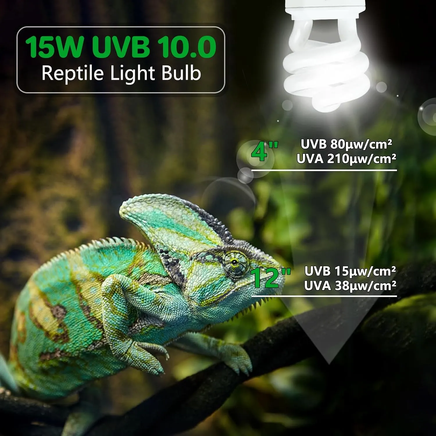 LUCKY HERP UVA UVB Reptile Light 5.0, Tropical UVB 100 Compact Fluorescent Lamp, UVB Light for Reptiles 15W, UVA UVB Reptile Light Bulb, UVB Bulb for Reptiles Chameleons Lizards Tortoises Snakes