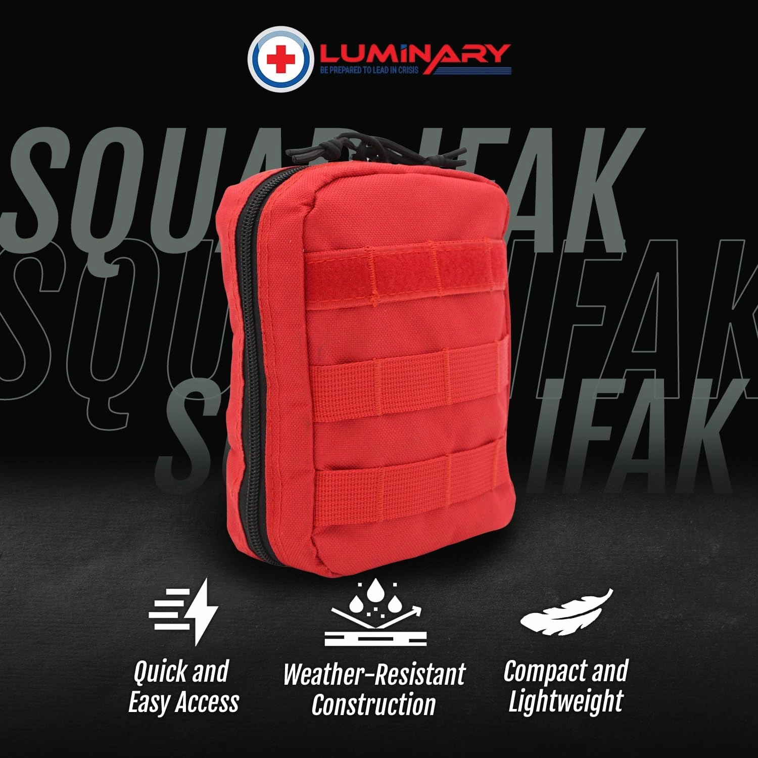 Luminary Squad IFAK Tactical Trauma Kit for First Responders, Military & Tactical Pro – Compact MOLLE First Aid Kit, Water-Resistant 600D Cordura, Durable YKK Zippers, for Emergencies - Red