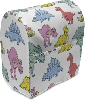 Lunarable Dinosaur Stand Mixer Cover, Funny Colorful Cartoon Characters Dinos Sharp Teeth Extinct Prehistoric Animals, Kitchen Appliance Organizer Bag Cover with a Pocket, 6-8 Quarts, Multicolor