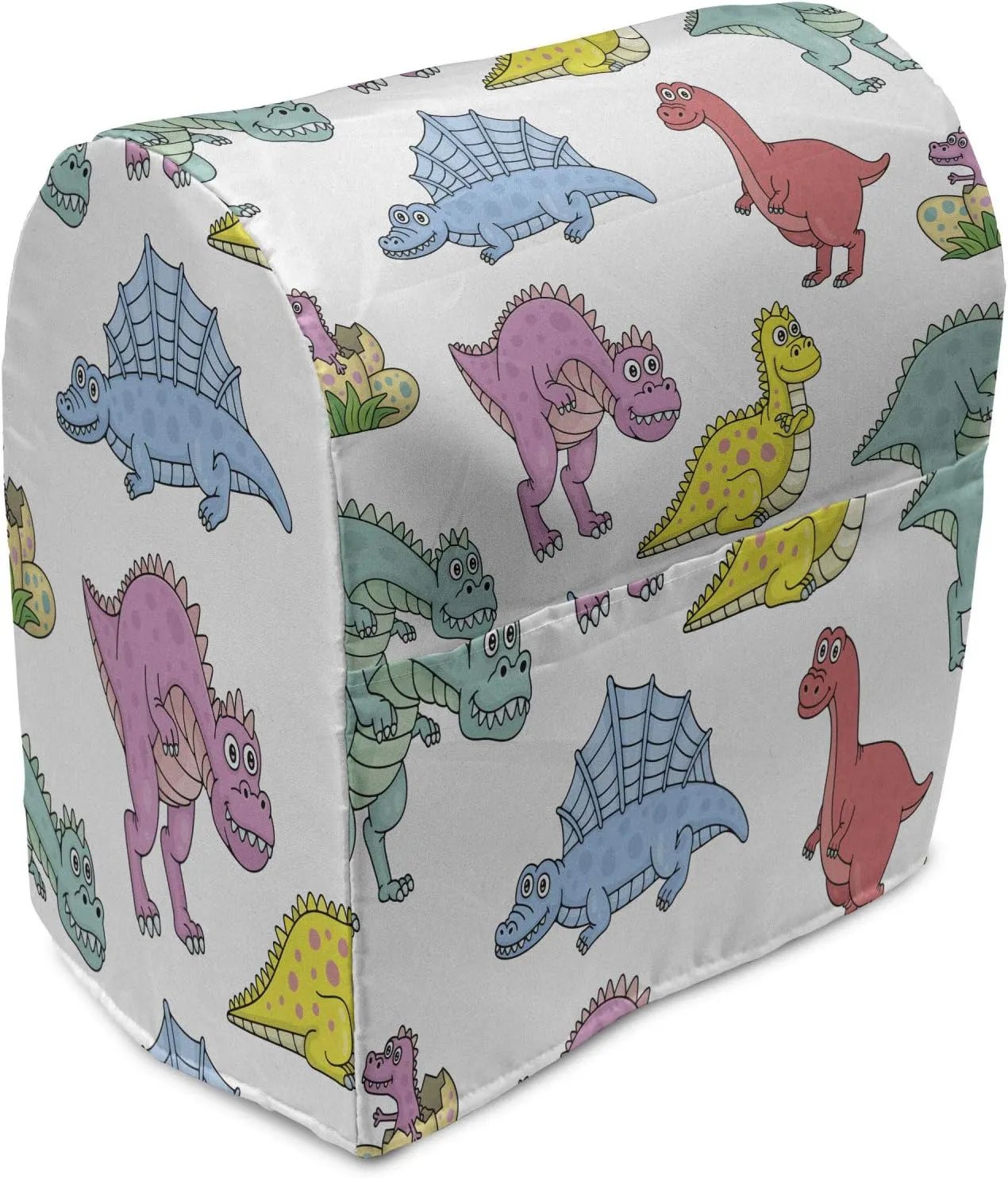 Lunarable Dinosaur Stand Mixer Cover, Funny Colorful Cartoon Characters Dinos Sharp Teeth Extinct Prehistoric Animals, Kitchen Appliance Organizer Bag Cover with a Pocket, 6-8 Quarts, Multicolor