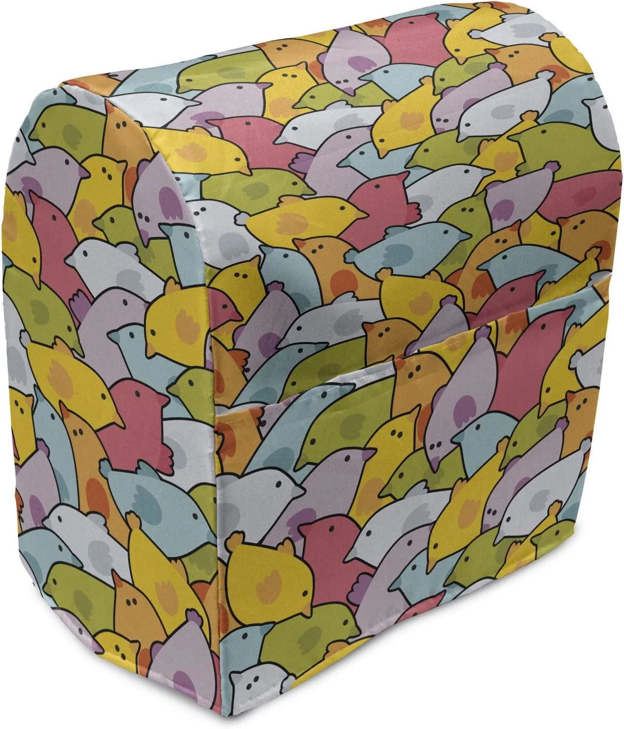 Lunarable Sketch Stand Mixer Cover, Disorder with Colorful Birds Happiness and Fun Cartoon Style, Kitchen Appliance Organizer Bag Cover with a Pocket, 6-8 Quarts, Multicolor