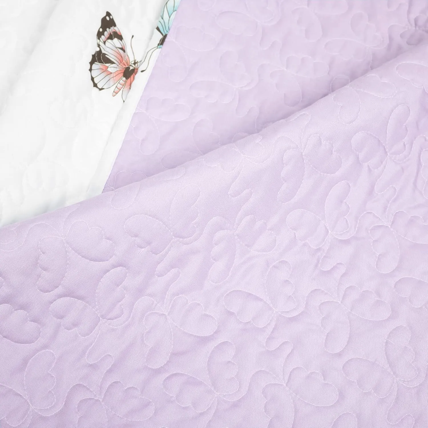 Lush Decor Flutter Butterfly 3-Piece Quilt Set, Cute Quilted Bedspread, Lilac, Full/Queen