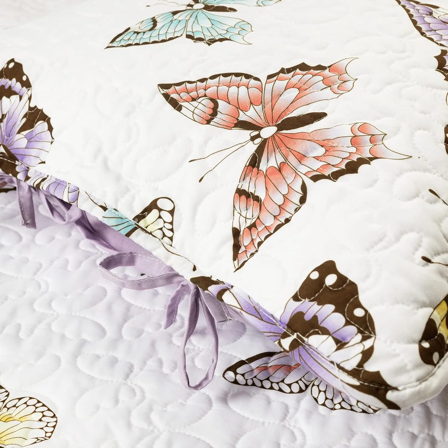 Lush Decor Flutter Butterfly 3-Piece Quilt Set, Cute Quilted Bedspread, Lilac, Full/Queen