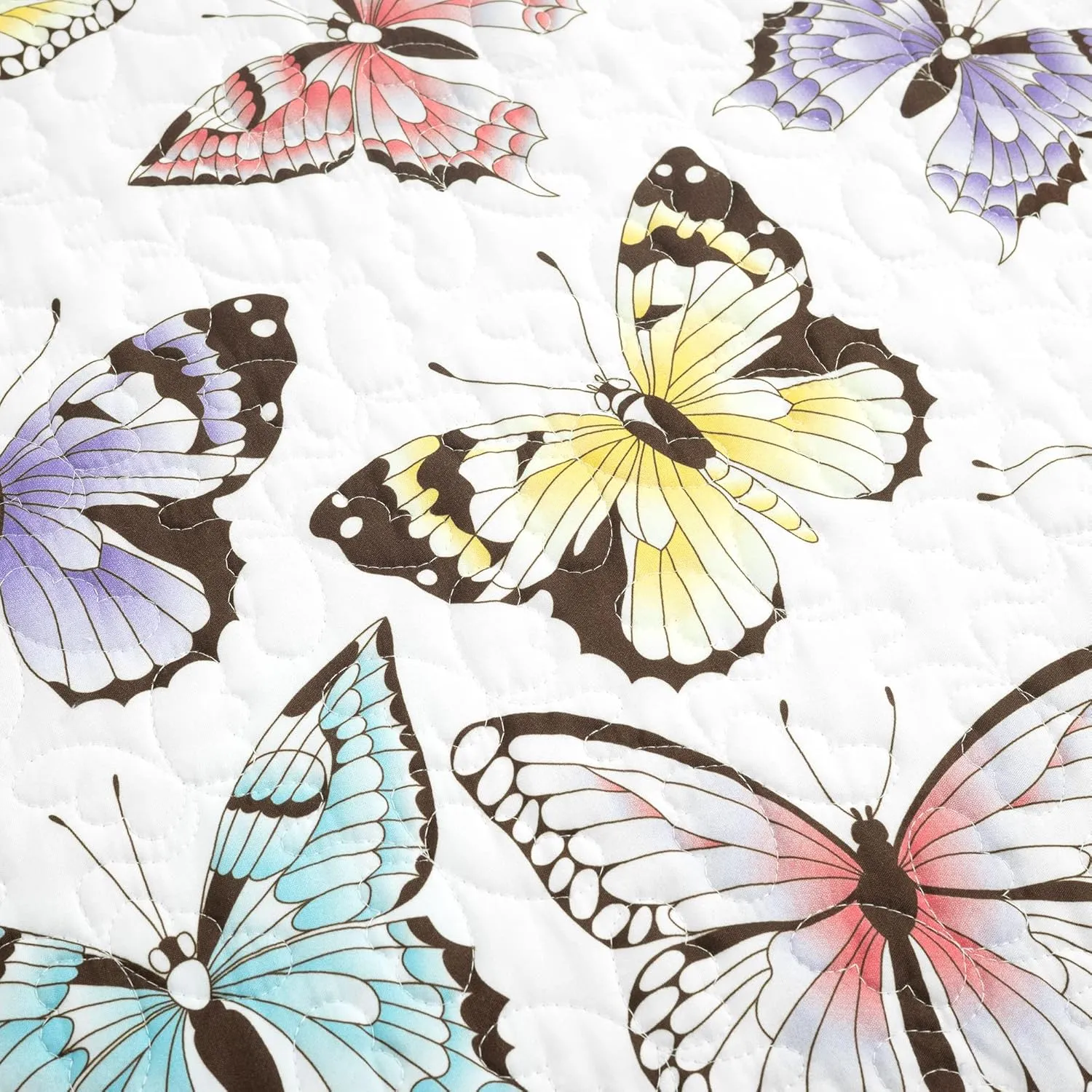 Lush Decor Flutter Butterfly 3-Piece Quilt Set, Cute Quilted Bedspread, Lilac, Full/Queen