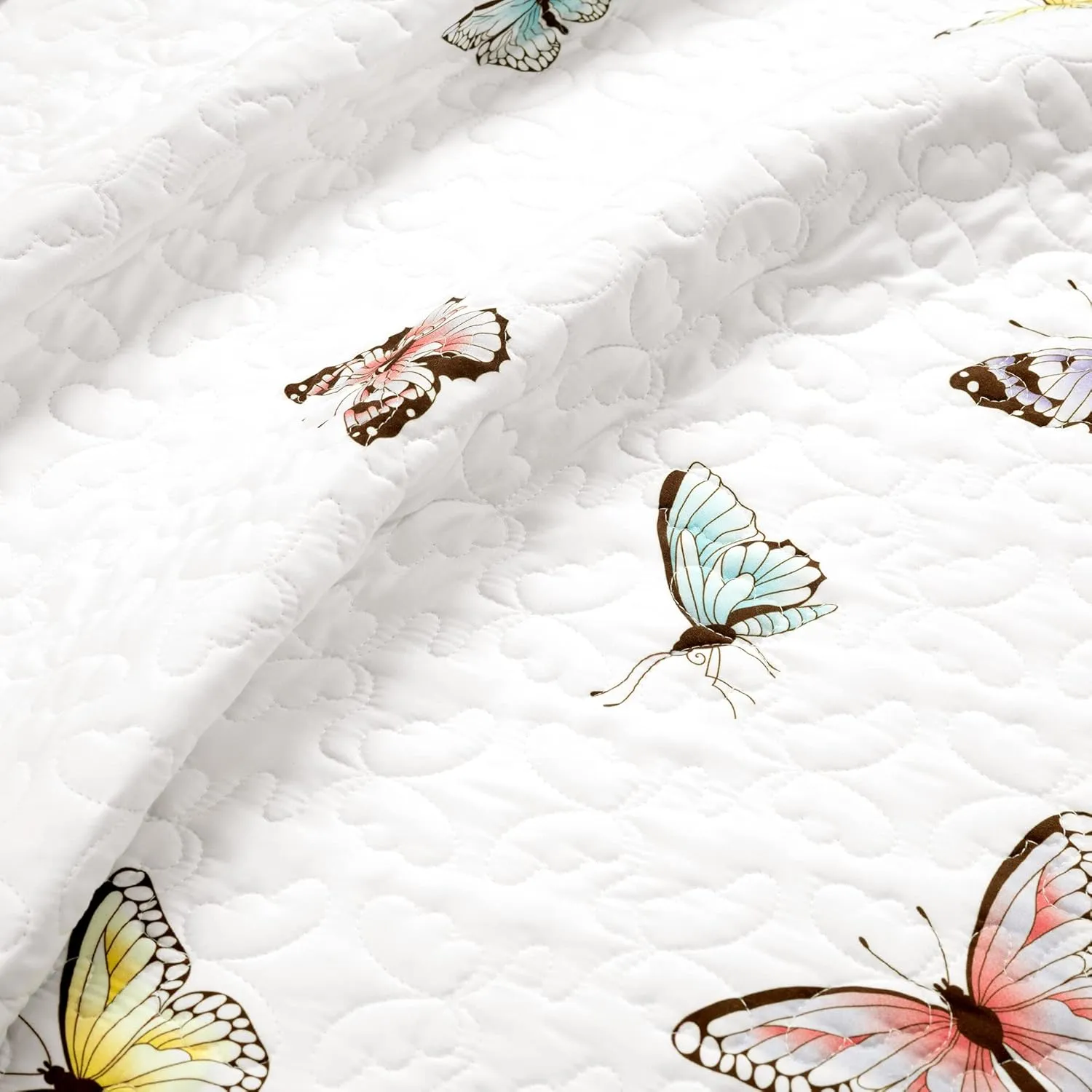 Lush Decor Flutter Butterfly 3-Piece Quilt Set, Cute Quilted Bedspread, Lilac, Full/Queen