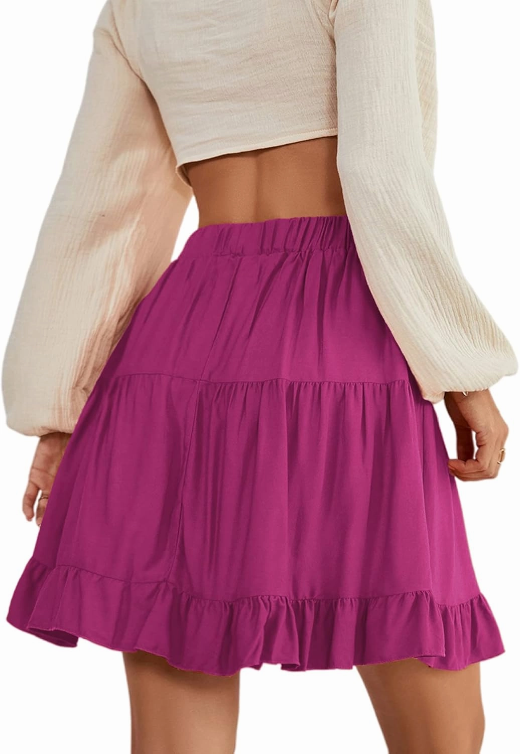 LYANER Women's Casual High Waist A Line Ruffle Hem Swing Skater Short Mini Skirt