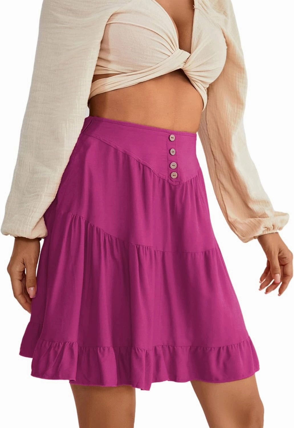 LYANER Women's Casual High Waist A Line Ruffle Hem Swing Skater Short Mini Skirt