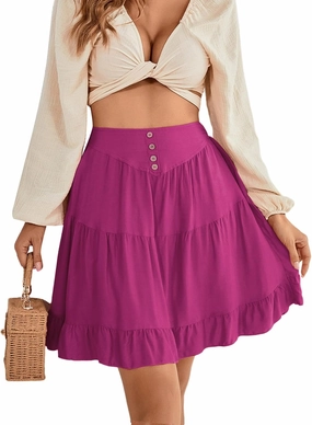 LYANER Women's Casual High Waist A Line Ruffle Hem Swing Skater Short Mini Skirt