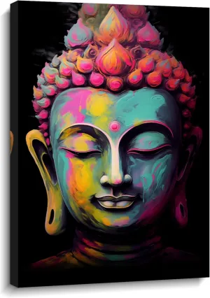 LYUNSHUO Buddha Canvas Wall Art Colorful Zen Buddha Statue Pictures Print Abstract Religious Painting Meditation Artwork for Yoga Spa Meditation Spiritual Room Bathroom Home Decor
