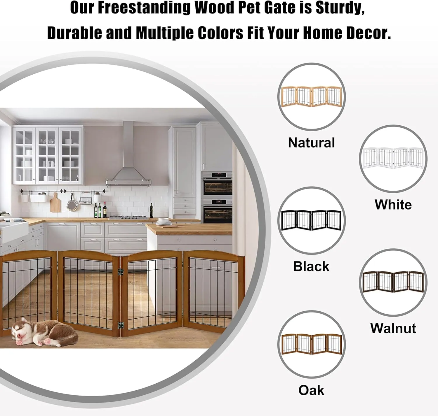 LZRS 4-Panel Extra-Wide Wooden Freestanding Dog Gate: Foldable Solid Wood and Steel Wire Chew Resistant Safety Barrier for Doorways, Stairs, and Large Open Spaces Indoor Use, Cherry