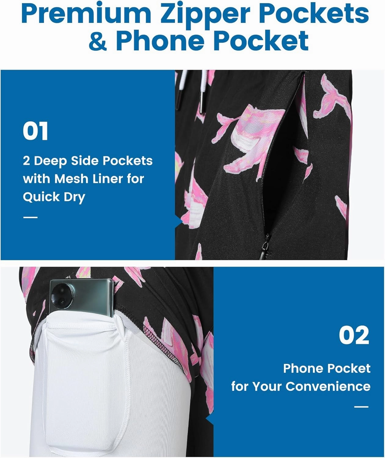 maamgic 2 in 1 Mens Swim Trunks 7 Inch Swim Shorts Swim Suits Board Shorts