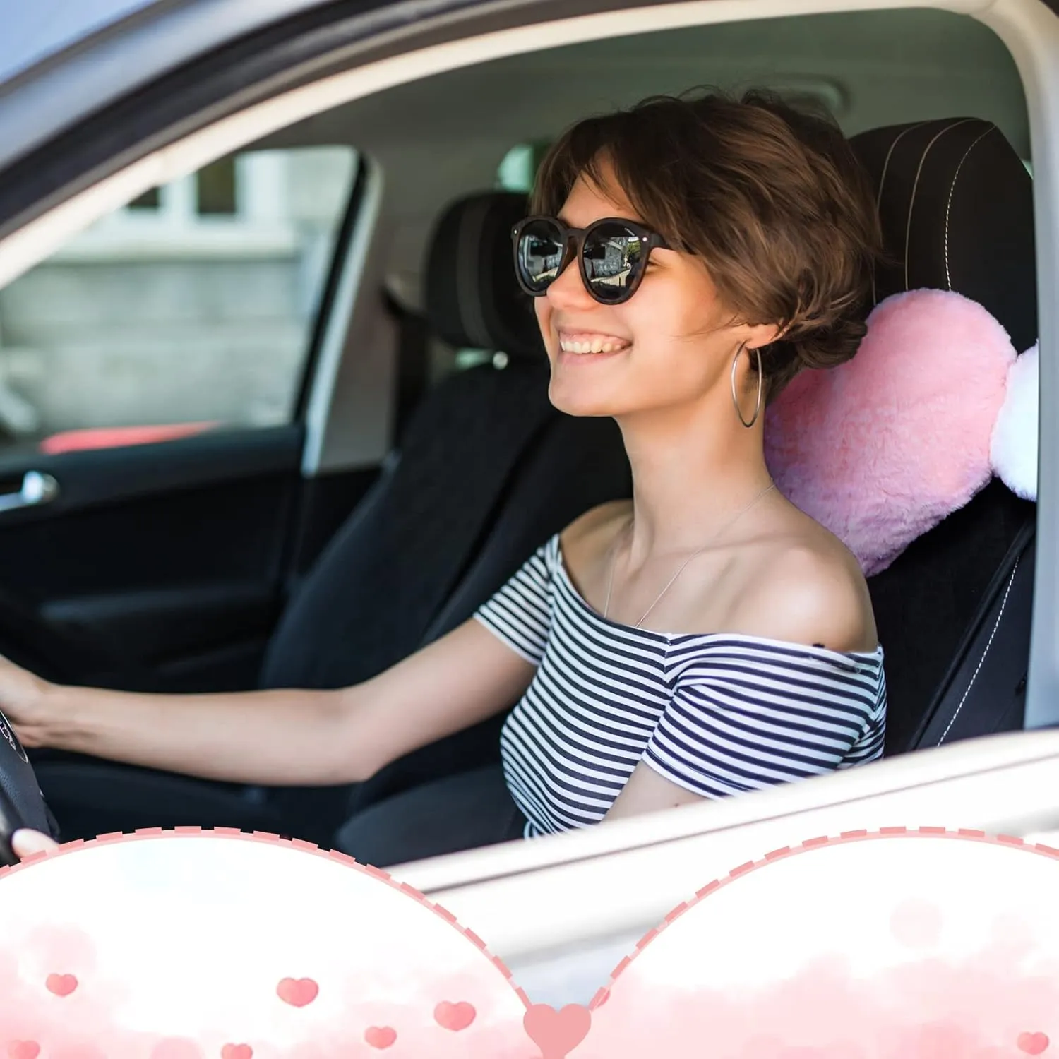Macarrie 2 Pcs Plush Heart Shaped Pillow with Angel Wings Car Headrest Soft Comfortable Car Seat Pillow for Driving Travelling Room Office Car Decor, 19.7 x 8.3 Inch(Pink)