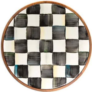 MACKENZIE-CHILDS Enamel Trivet, Heat-Resistant Countertop Protector for Hot Pots or Kettles, Large, Black-and-White Courtly Check