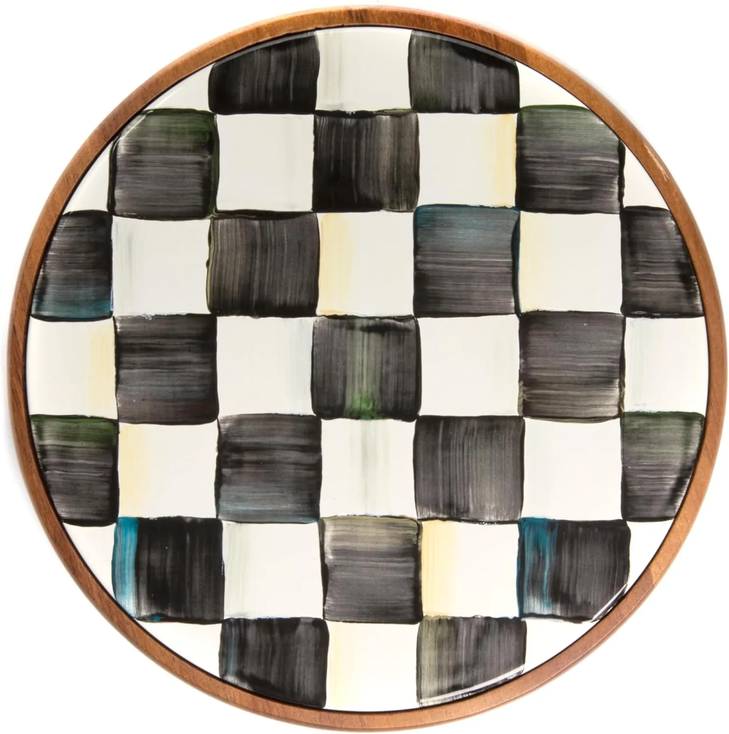 MACKENZIE-CHILDS Enamel Trivet, Heat-Resistant Countertop Protector for Hot Pots or Kettles, Large, Black-and-White Courtly Check